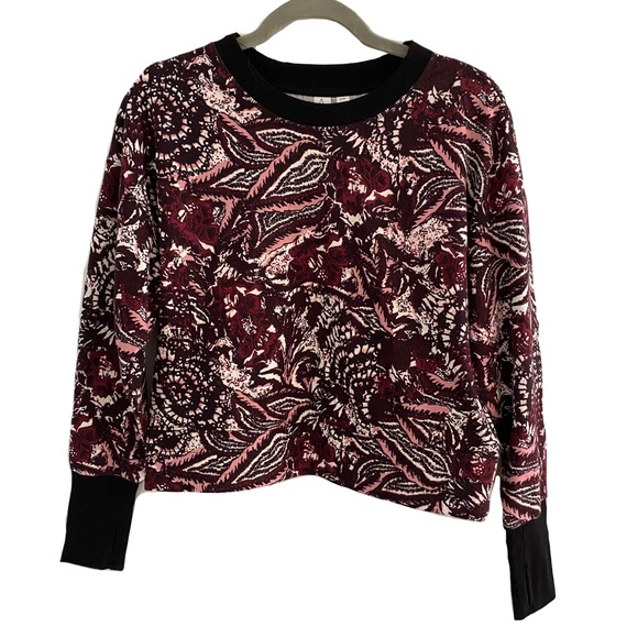 Joie Cranberry Caleigh Floral Paisley Cropped Crewneck Sweatshirt Top Small - Picture 1 of 6
